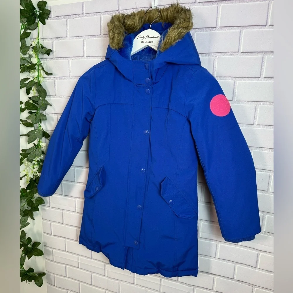 GAP Kids Blue Parka Coat Faux Fur Hood Winter Jacket Size M (8-9)